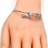 Stainless Steel Individual Bangle, Love Design, with White Crystal, Polished, Steel Finish, 07.258.0001.04 (02 MM Thickness, Size 4 (2.25 Diameter))