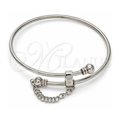 Stainless Steel Individual Bangle, Love Design, with White Crystal, Polished, Steel Finish, 07.258.0001.04 (02 MM Thickness, Size 4 (2.25 Diameter))