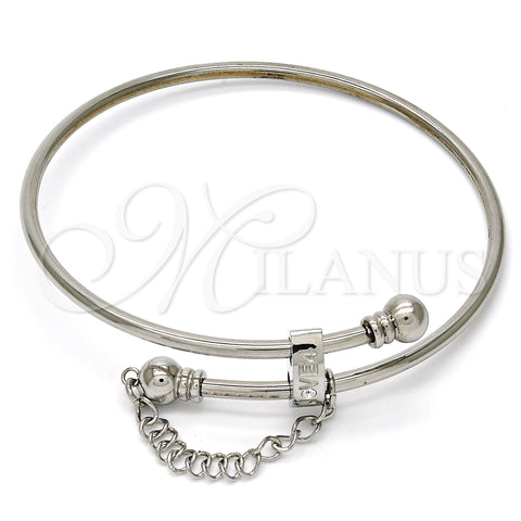 Stainless Steel Individual Bangle, Love Design, with White Crystal, Polished, Steel Finish, 07.258.0001.04 (02 MM Thickness, Size 4 (2.25 Diameter))