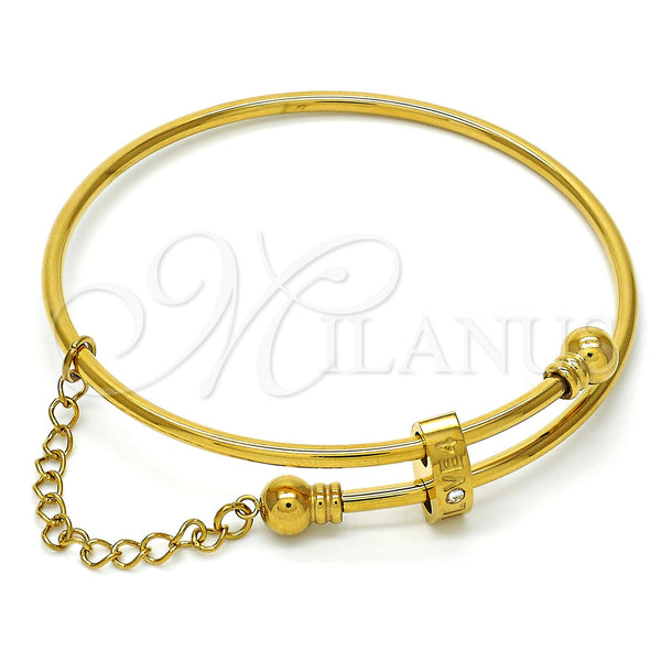 Stainless Steel Individual Bangle, Love Design, with White Crystal, Polished, Golden Finish, 07.258.0001.1.05 (02 MM Thickness, Size 5 (2.50 Diameter))