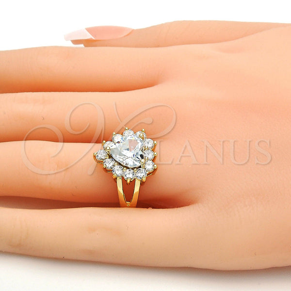 Gold Filled Ring — Multi Stone Ring Heart Design with White Cubic — alternate product view — SKU 109943 | Oro Laminado anillo — Multi Stone Ring corazón diseño with blanco Cubic — SKU 109943