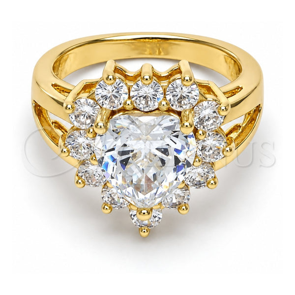 Oro Laminado Multi Stone Ring, Gold Filled Style Heart Design, with White Cubic Zirconia, Polished, Golden Finish, 01.205.0009.07 (Size 7)