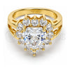 Oro Laminado Multi Stone Ring, Gold Filled Style Heart Design, with White Cubic Zirconia, Polished, Golden Finish, 01.205.0009.07 (Size 7)