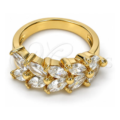 Oro Laminado Multi Stone Ring, Gold Filled Style Leaf Design, with White Cubic Zirconia, Polished, Golden Finish, 01.210.0007.08 (Size 8)