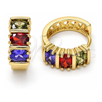 Oro Laminado Huggie Hoop, Gold Filled Style with Multicolor Cubic Zirconia, Polished, Golden Finish, 02.210.0026.1.15