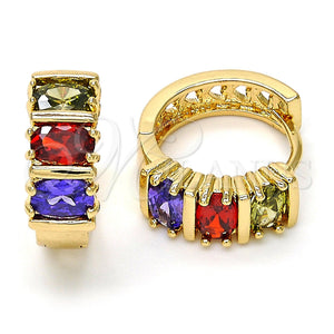 Gold Filled Hoop Earrings — Huggie Hoop with Multicolor Cubic Zirconia Polished 02. — main product view — SKU 109965 | Oro Laminado aretes de aro — Huggie Hoop with Multicolor Cubic Zirconia pulido 02. — SKU 109965