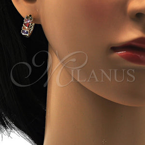 Gold Filled Hoop Earrings — Huggie Hoop with Multicolor Cubic Zirconia Polished 02. — main product view — SKU 109969 | Oro Laminado aretes de aro — Huggie Hoop with Multicolor Cubic Zirconia pulido 02. — SKU 109969