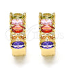 Oro Laminado Huggie Hoop, Gold Filled Style with Multicolor Cubic Zirconia, Polished, Golden Finish, 02.210.0028.1.15