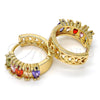 Oro Laminado Huggie Hoop, Gold Filled Style with Multicolor Cubic Zirconia, Polished, Golden Finish, 02.210.0028.1.15
