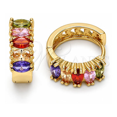 Oro Laminado Huggie Hoop, Gold Filled Style with Multicolor Cubic Zirconia, Polished, Golden Finish, 02.210.0028.1.15