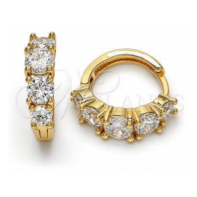 Oro Laminado Huggie Hoop, Gold Filled Style with White Cubic Zirconia, Polished, Golden Finish, 02.210.0030.15