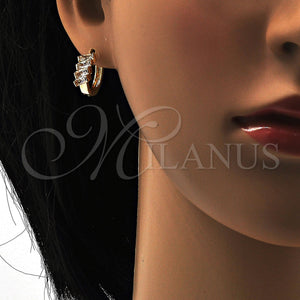 Gold Filled Hoop Earrings — Huggie Hoop Baguette Design with White Cubic Zirconia — main product view — SKU 109978 | Oro Laminado aretes de aro — Huggie Hoop Baguette diseño with blanco Cubic Zirconia — SKU 109978