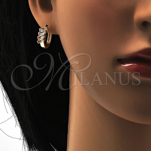 Gold Filled Hoop Earrings — Huggie Hoop Baguette Design with White Cubic Zirconia — main product view — SKU 109978 | Oro Laminado aretes de aro — Huggie Hoop Baguette diseño with blanco Cubic Zirconia — SKU 109978