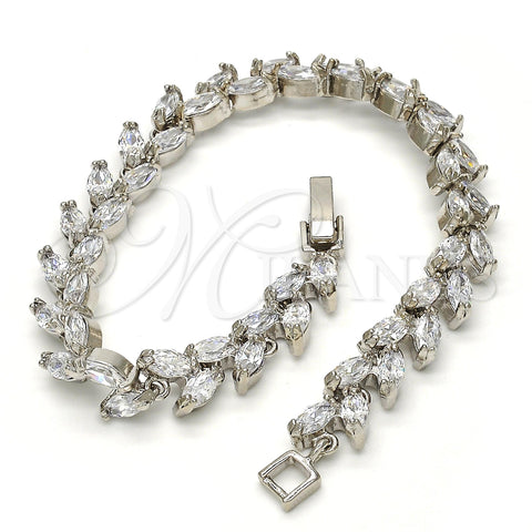 Rhodium Plated Tennis Bracelet, Leaf Design, with White Cubic Zirconia, Polished, Rhodium Finish, 03.210.0018.1.07 (08 MM Thickness, 7 Inches Length)
