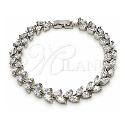 White Gold Filled Tennis Bracelet, Leaf Design, with White Cubic Zirconia, Polished, Rhodium Finish, 03.210.0018.1.07 (08 MM Thickness, 7 Inches Length)