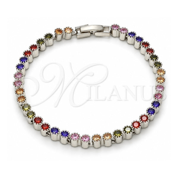 White Gold Filled Tennis Bracelet, with Multicolor Cubic Zirconia, Polished, Rhodium Finish, 03.210.0019.3.08 (04 MM Thickness, 8 Inches Length)
