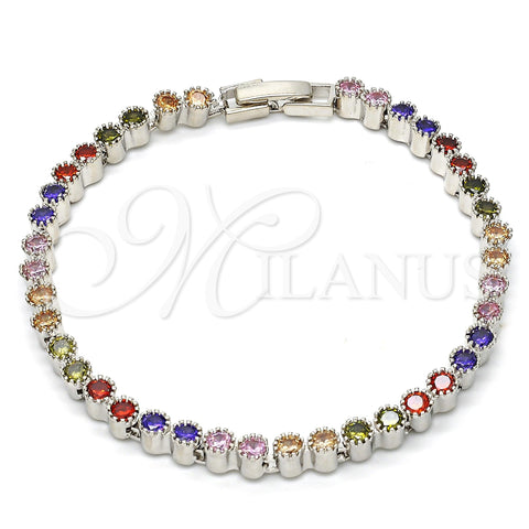 Rhodium Plated Tennis Bracelet, with Multicolor Cubic Zirconia, Polished, Rhodium Finish, 03.210.0019.3.08 (04 MM Thickness, 8 Inches Length)