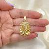 Oro Laminado Religious Pendant, Gold Filled Style Jesus Design, with White Cubic Zirconia, Polished, Golden Finish, 05.120.0032