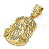 Oro Laminado Religious Pendant, Gold Filled Style Jesus Design, with White Cubic Zirconia, Polished, Golden Finish, 05.120.0032