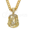 Oro Laminado Religious Pendant, Gold Filled Style Jesus Design, with White Cubic Zirconia, Polished, Golden Finish, 05.120.0032