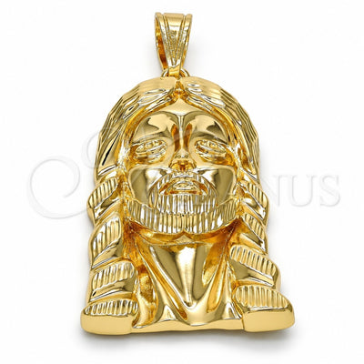 Oro Laminado Religious Pendant, Gold Filled Style Jesus Design, Diamond Cutting Finish, Golden Finish, 05.120.0035