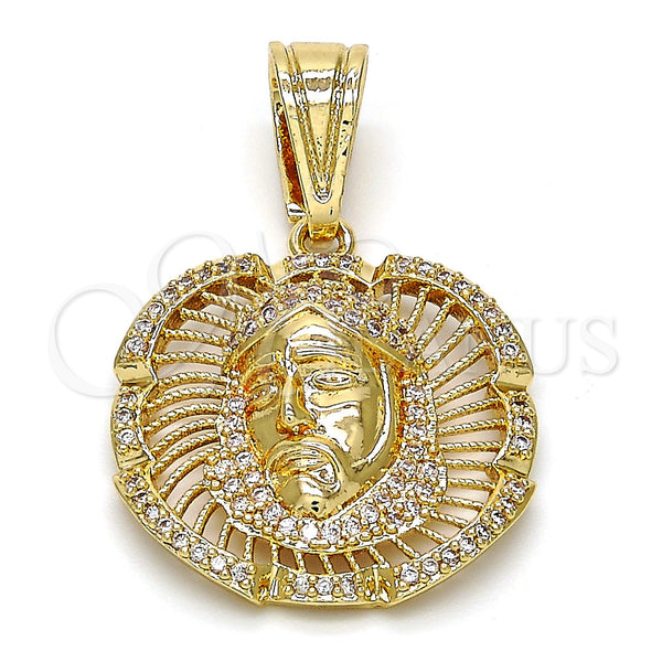 Oro Laminado Religious Pendant, Gold Filled Style Jesus Design, with White Micro Pave, Polished, Golden Finish, 05.120.0038