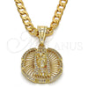 Oro Laminado Religious Pendant, Gold Filled Style Jesus Design, with White Micro Pave, Polished, Golden Finish, 05.120.0039