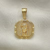 Oro Laminado Religious Pendant, Gold Filled Style Jesus Design, with White Micro Pave, Polished, Golden Finish, 05.120.0039