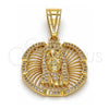 Oro Laminado Religious Pendant, Gold Filled Style Jesus Design, with White Micro Pave, Polished, Golden Finish, 05.120.0039