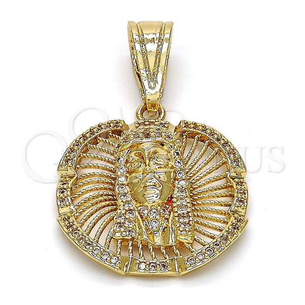 Oro Laminado Religious Pendant, Gold Filled Style Jesus Design, with White Micro Pave, Polished, Golden Finish, 05.120.0039
