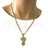 Oro Laminado Religious Pendant, Gold Filled Style Divino NiÃ±o Design, with White Cubic Zirconia, Polished, Golden Finish, 05.120.0044