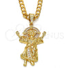 Oro Laminado Religious Pendant, Gold Filled Style Divino NiÃ±o Design, with White Cubic Zirconia, Polished, Golden Finish, 05.120.0044