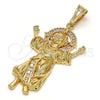 Oro Laminado Religious Pendant, Gold Filled Style Divino NiÃ±o Design, with White Cubic Zirconia, Polished, Golden Finish, 05.120.0044