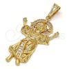 Oro Laminado Religious Pendant, Gold Filled Style Divino NiÃ±o Design, with White Cubic Zirconia, Polished, Golden Finish, 05.120.0044