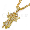 Oro Laminado Religious Pendant, Gold Filled Style Divino NiÃ±o Design, with White Cubic Zirconia, Polished, Golden Finish, 05.120.0044