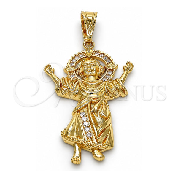 Oro Laminado Religious Pendant, Gold Filled Style Divino NiÃ±o Design, with White Cubic Zirconia, Polished, Golden Finish, 05.120.0044