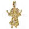 Oro Laminado Religious Pendant, Gold Filled Style Divino NiÃ±o Design, with White Cubic Zirconia, Polished, Golden Finish, 05.120.0044