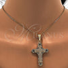 Oro Laminado Religious Pendant, Gold Filled Style Cross Design, with White Micro Pave, Polished, Golden Finish, 05.120.0048