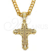 Oro Laminado Religious Pendant, Gold Filled Style Cross Design, with White Micro Pave, Polished, Golden Finish, 05.120.0048