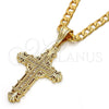 Oro Laminado Religious Pendant, Gold Filled Style Cross Design, with White Micro Pave, Polished, Golden Finish, 05.120.0048