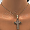 Oro Laminado Religious Pendant, Gold Filled Style Cross Design, with White Micro Pave, Polished, Golden Finish, 05.120.0048
