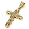 Oro Laminado Religious Pendant, Gold Filled Style Cross Design, with White Micro Pave, Polished, Golden Finish, 05.120.0048