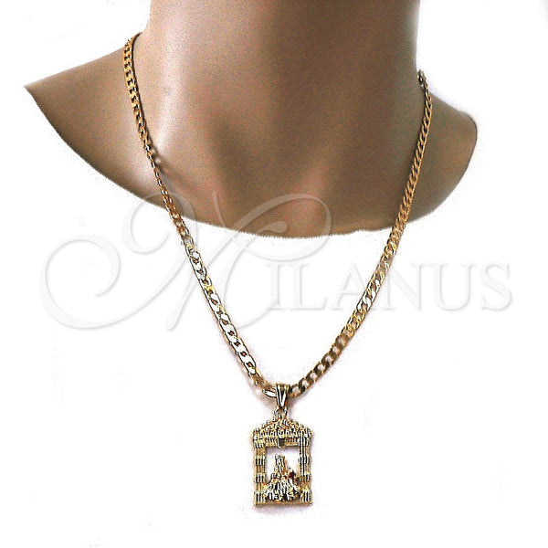 Gold Filled Pendant — Religious Pendant Santa Barbara Design with Garnet Cubic — alternate product view — SKU 110112 | Oro Laminado dije — Religious Pendant Santa Barbara diseño with Garnet Cubic — SKU 110112