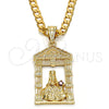 Oro Laminado Religious Pendant, Gold Filled Style Santa Barbara Design, with Garnet Cubic Zirconia, Polished, Golden Finish, 05.120.0051