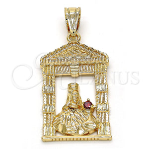Gold Filled Pendant — Religious Pendant Santa Barbara Design with Garnet Cubic — main product view — SKU 110112 | Oro Laminado dije — Religious Pendant Santa Barbara diseño with Garnet Cubic — SKU 110112