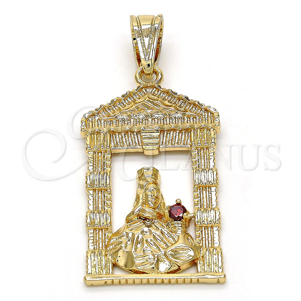 Gold Filled Pendant — Religious Pendant Santa Barbara Design with Garnet Cubic — main product view — SKU 110112 | Oro Laminado dije — Religious Pendant Santa Barbara diseño with Garnet Cubic — SKU 110112