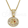 Oro Laminado Religious Pendant, Gold Filled Style Santa Barbara Design, with White and Garnet Cubic Zirconia, Polished, Golden Finish, 05.120.0052
