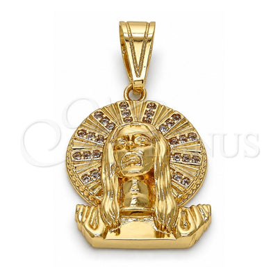 Oro Laminado Religious Pendant, Gold Filled Style Jesus Design, with White Micro Pave, Polished, Golden Finish, 05.120.0053