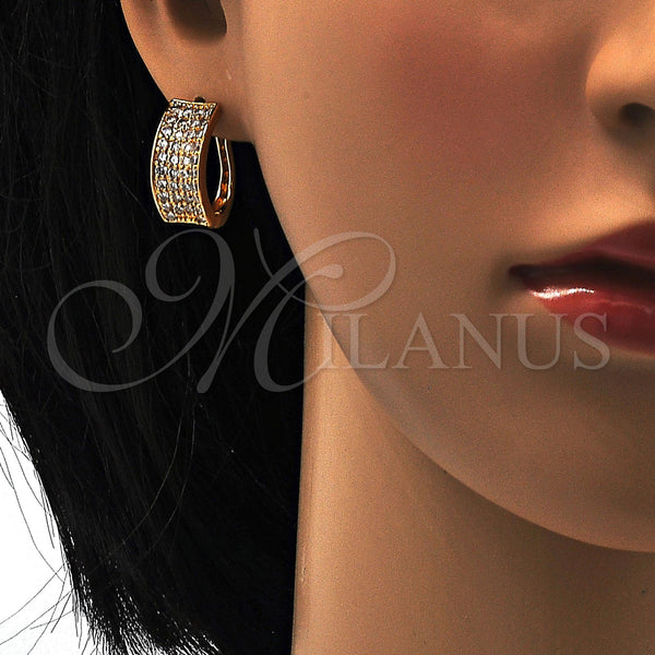 Gold Filled Hoop Earrings — Huggie Hoop with White Cubic Zirconia Polished 02. — alternate product view — SKU 110193 | Oro Laminado aretes de aro — Huggie Hoop with blanco Cubic Zirconia pulido 02. — SKU 110193