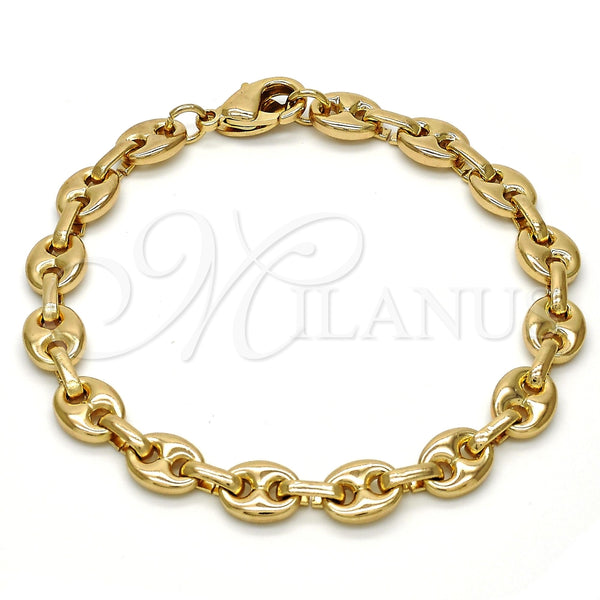 Oro Laminado Fancy Anklet, Gold Filled Style Puff Mariner Design, Polished, Golden Finish, 04.63.1311.08 (Thickness, 8 Inches Length)